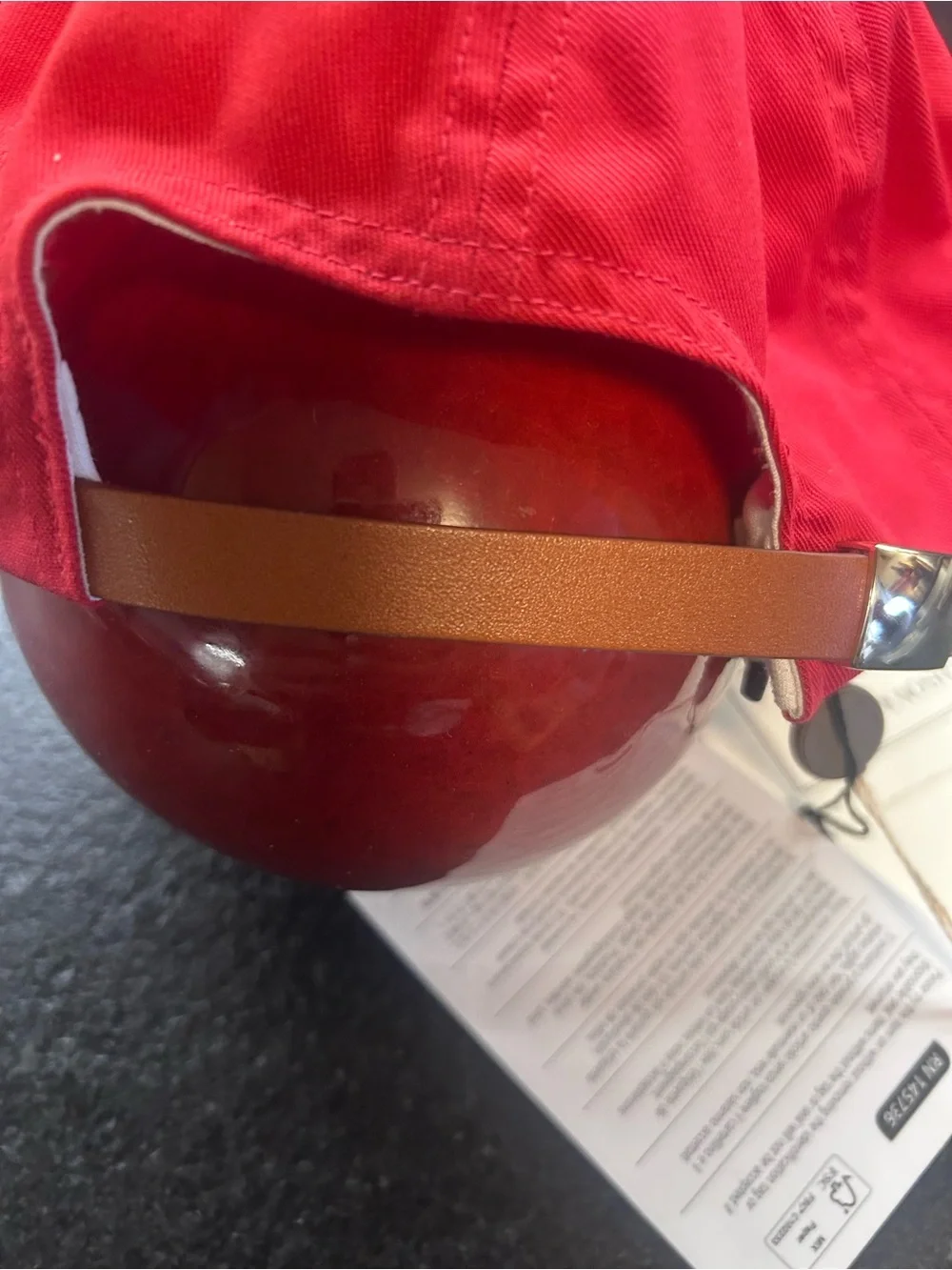 MAISON KITSUNÉ Red Canvas Cap with Tan Suede Brim